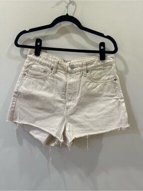 Weekday Cream High-Rise Raw Hem Denim Shorts
